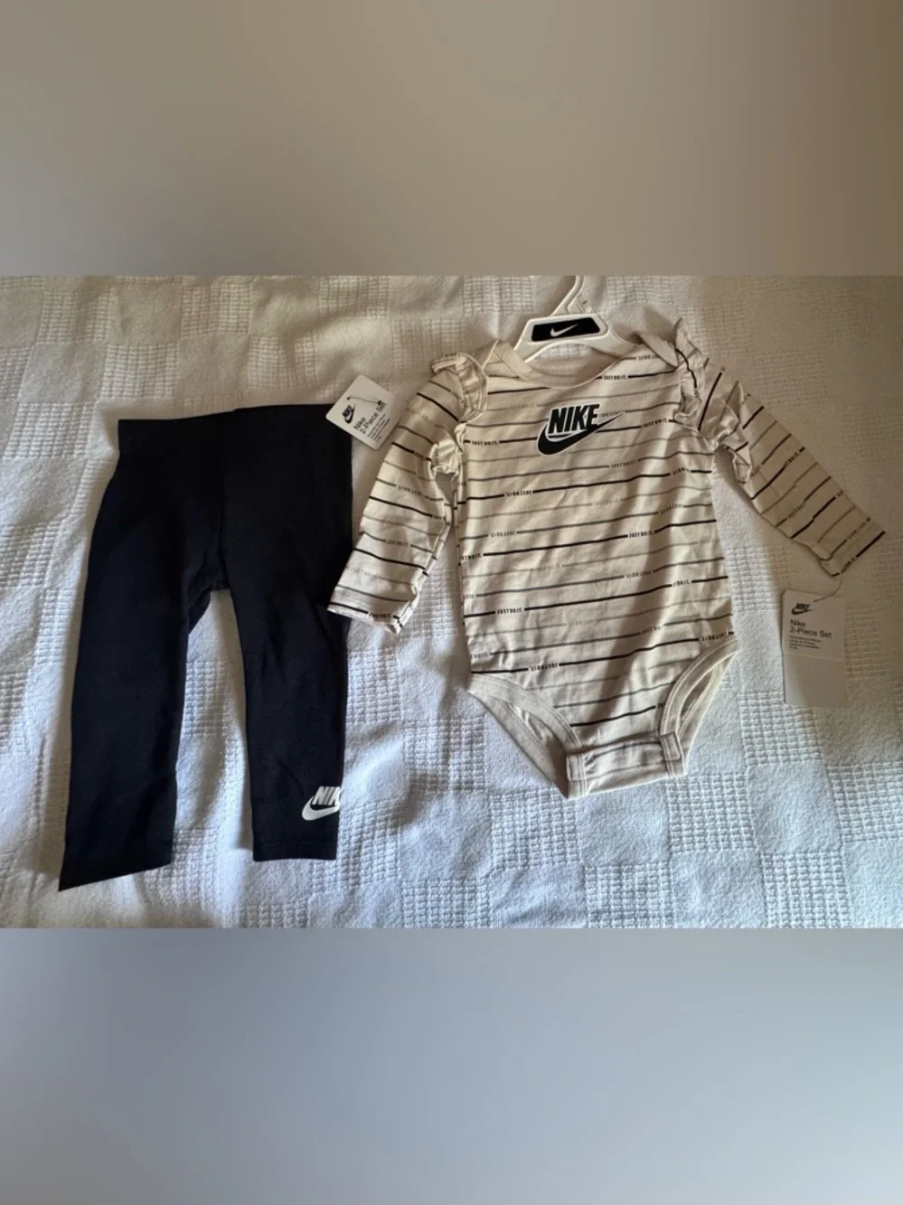 Nike Baby Girl's 2-Piece Just Do It Stripe Bodysuit and Leggings Set. - Picture 6 of 9